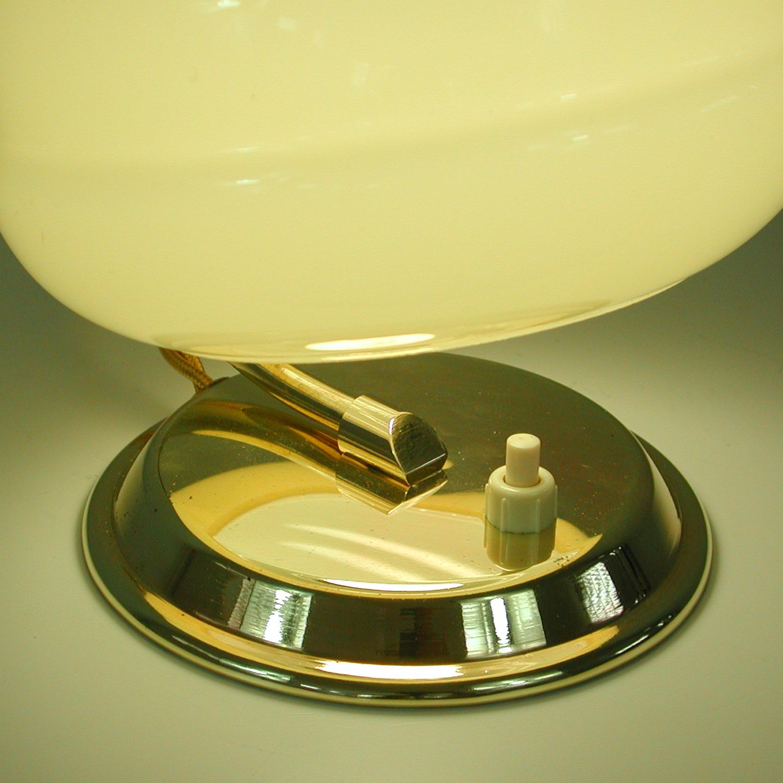 German Art Deco Bauhaus Brass and Opaline Table Lamp, 1930s For Sale 11