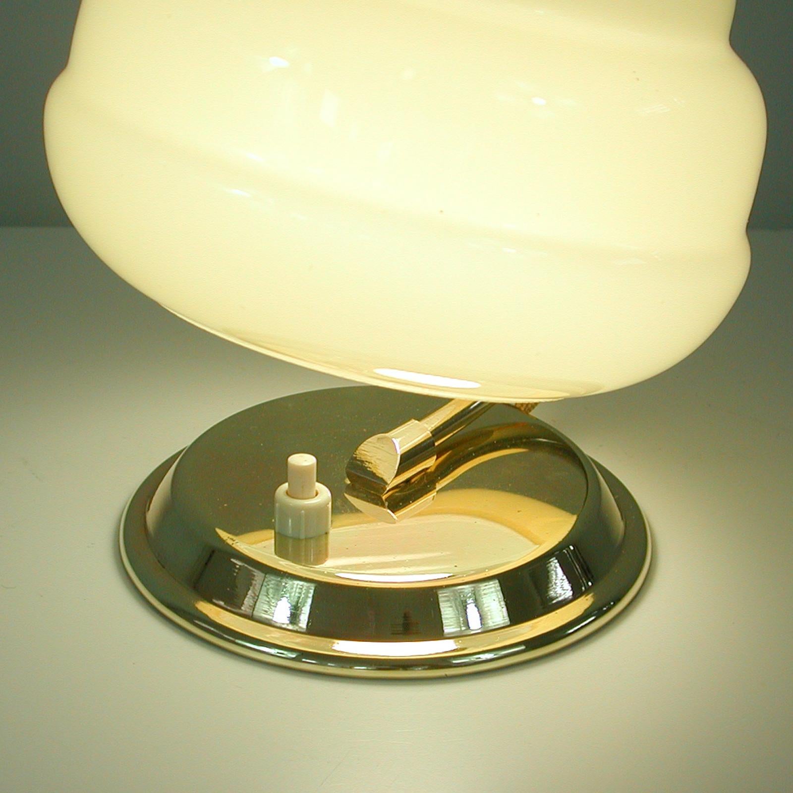 German Art Deco Bauhaus Brass and Opaline Table Lamp, 1930s For Sale 12