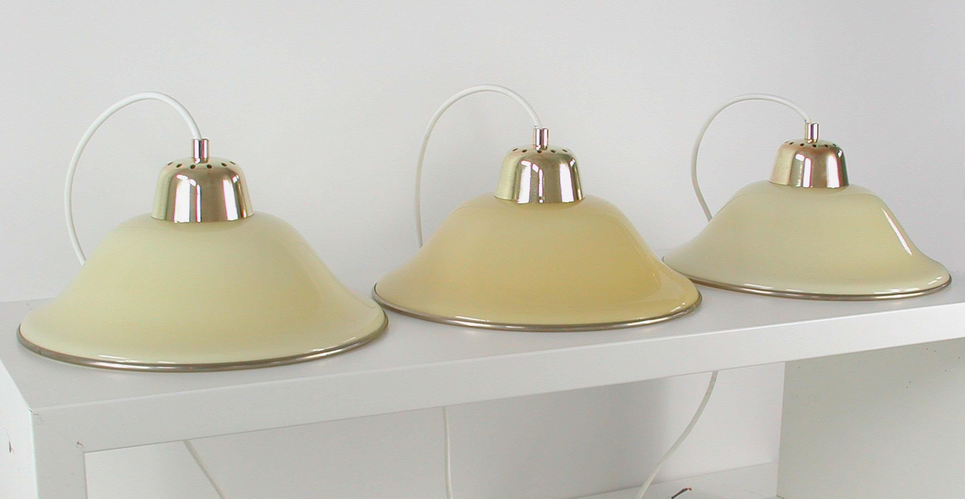 German Art Deco Bauhaus Cream Opaline Glass and Brass Pendant, 1930s For Sale 8