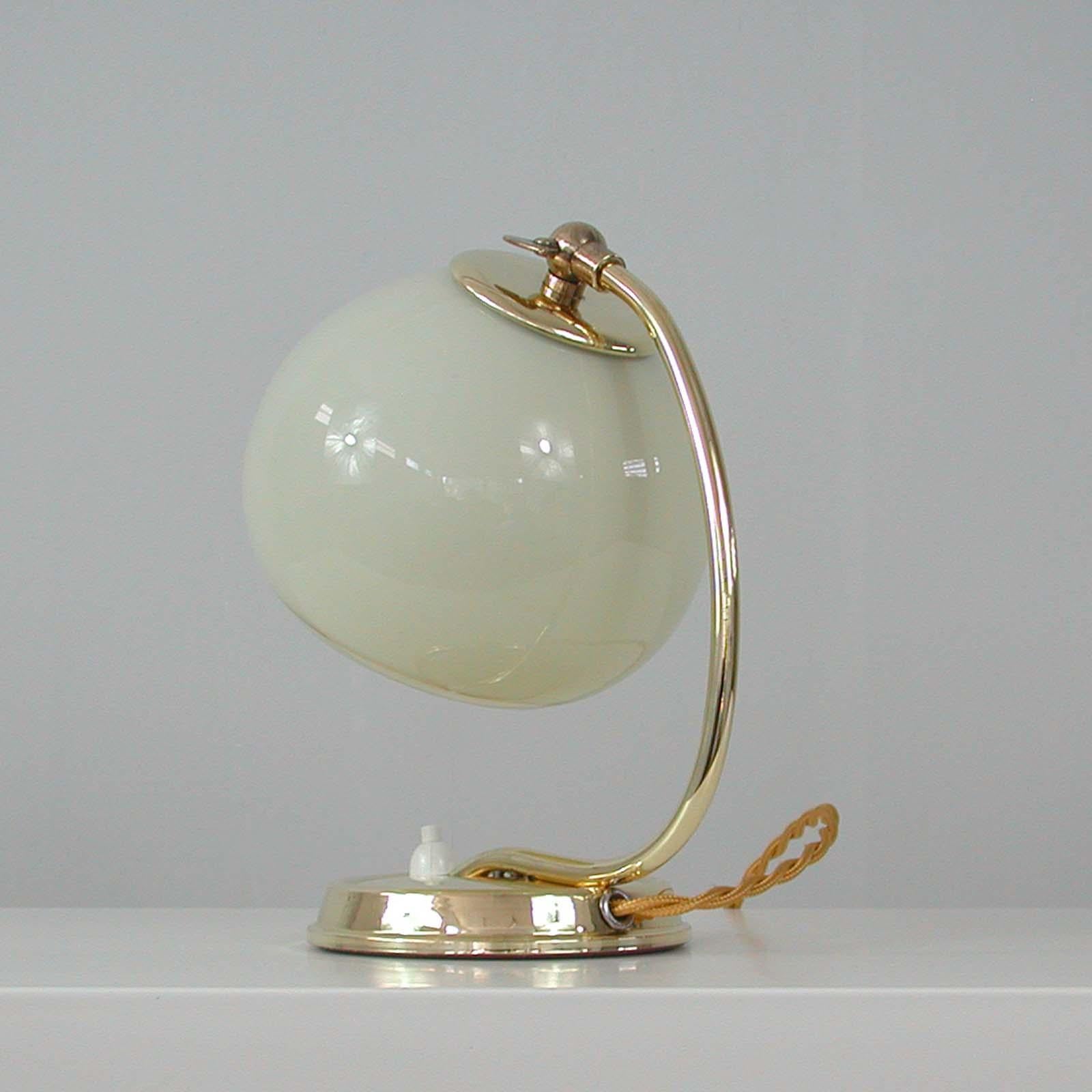 German Art Deco Brass & Opaline Table Lamp, 1930s 6