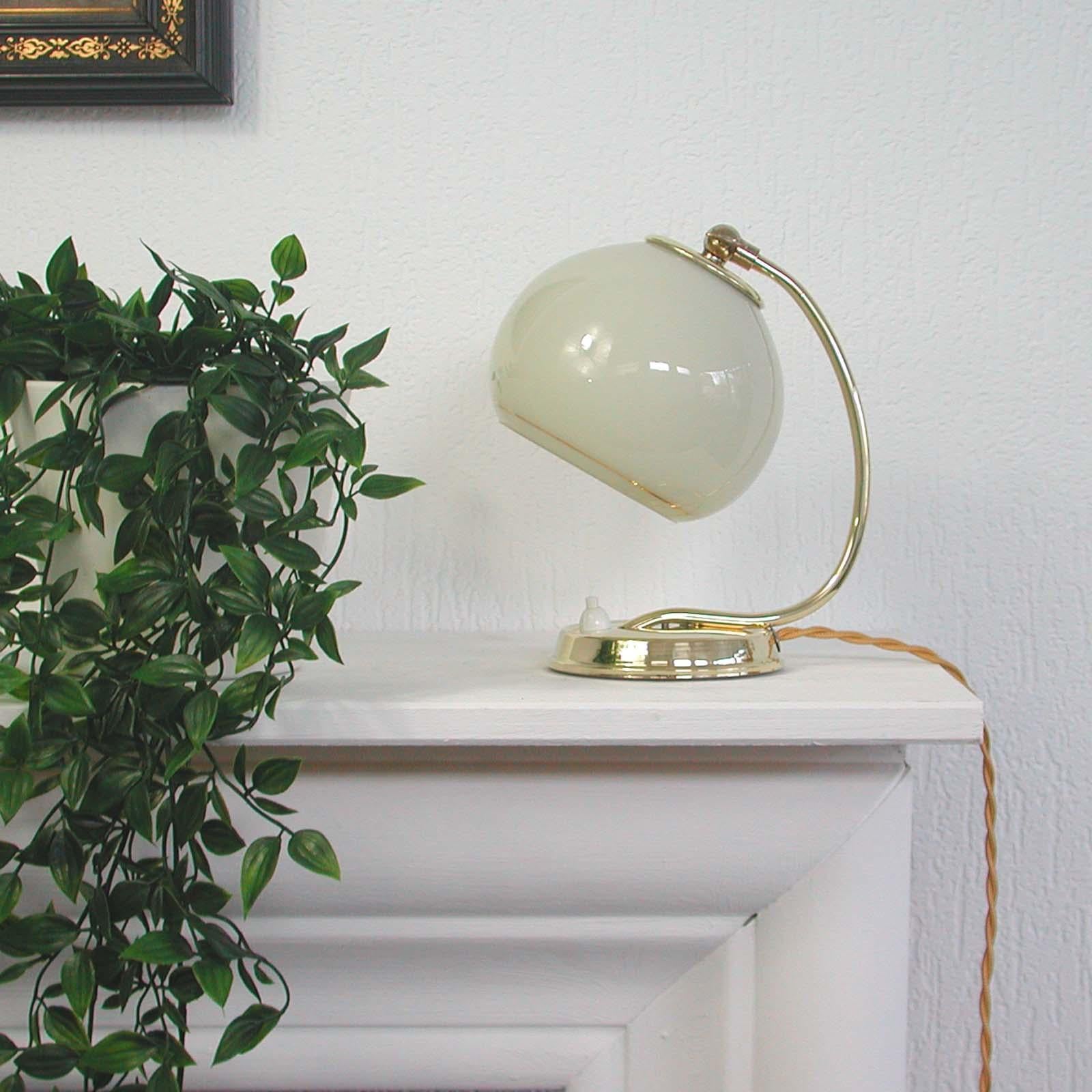 German Art Deco Brass & Opaline Table Lamp, 1930s 11