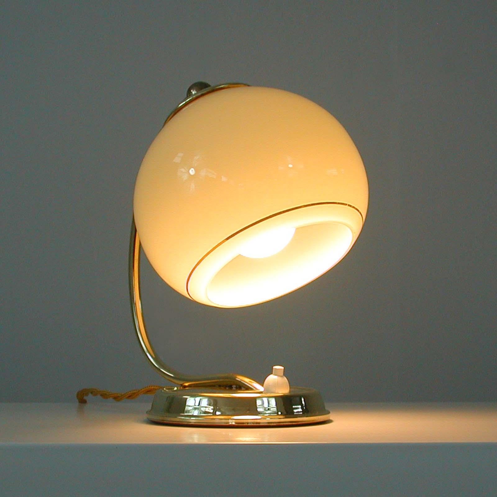 German Art Deco Brass & Opaline Table Lamp, 1930s 1