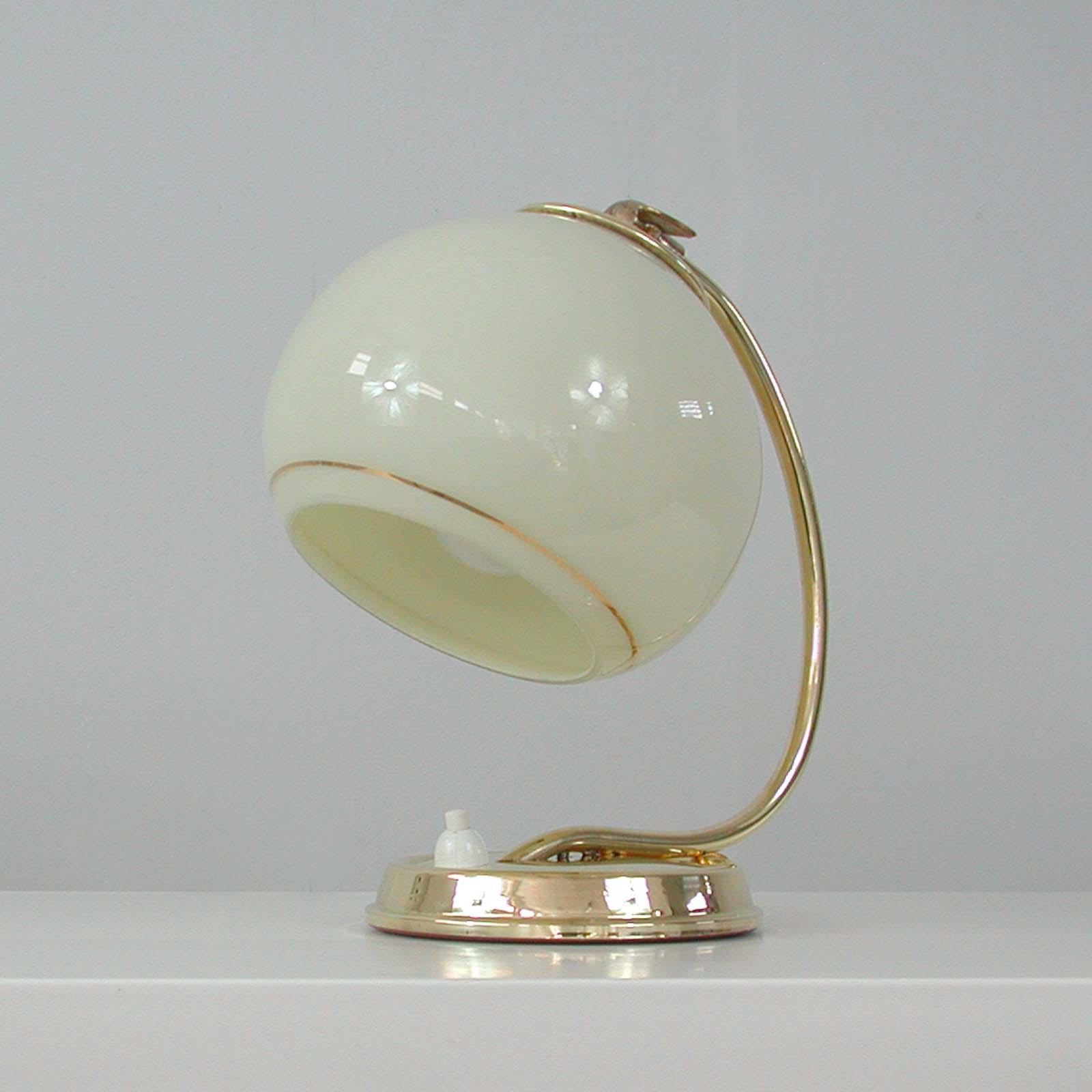 German Art Deco Brass & Opaline Table Lamp, 1930s 2