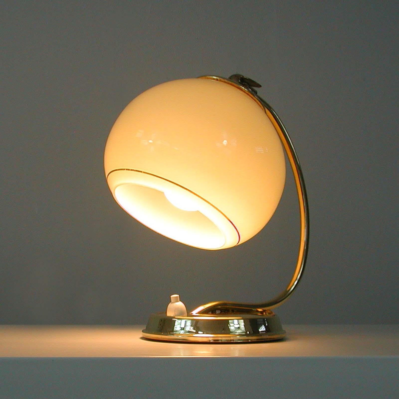 German Art Deco Brass & Opaline Table Lamp, 1930s 3