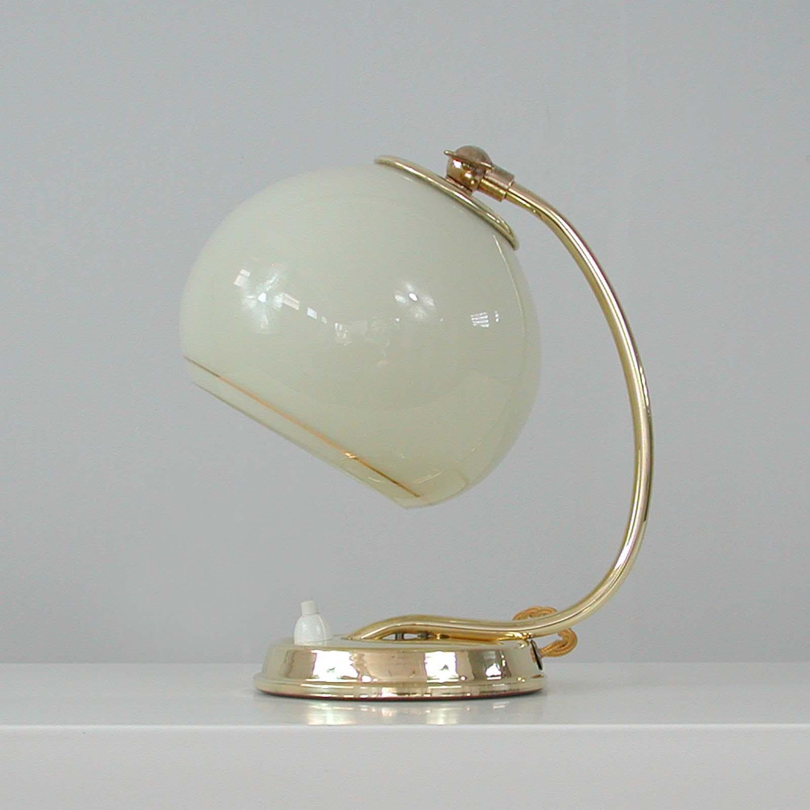 German Art Deco Brass & Opaline Table Lamp, 1930s 4