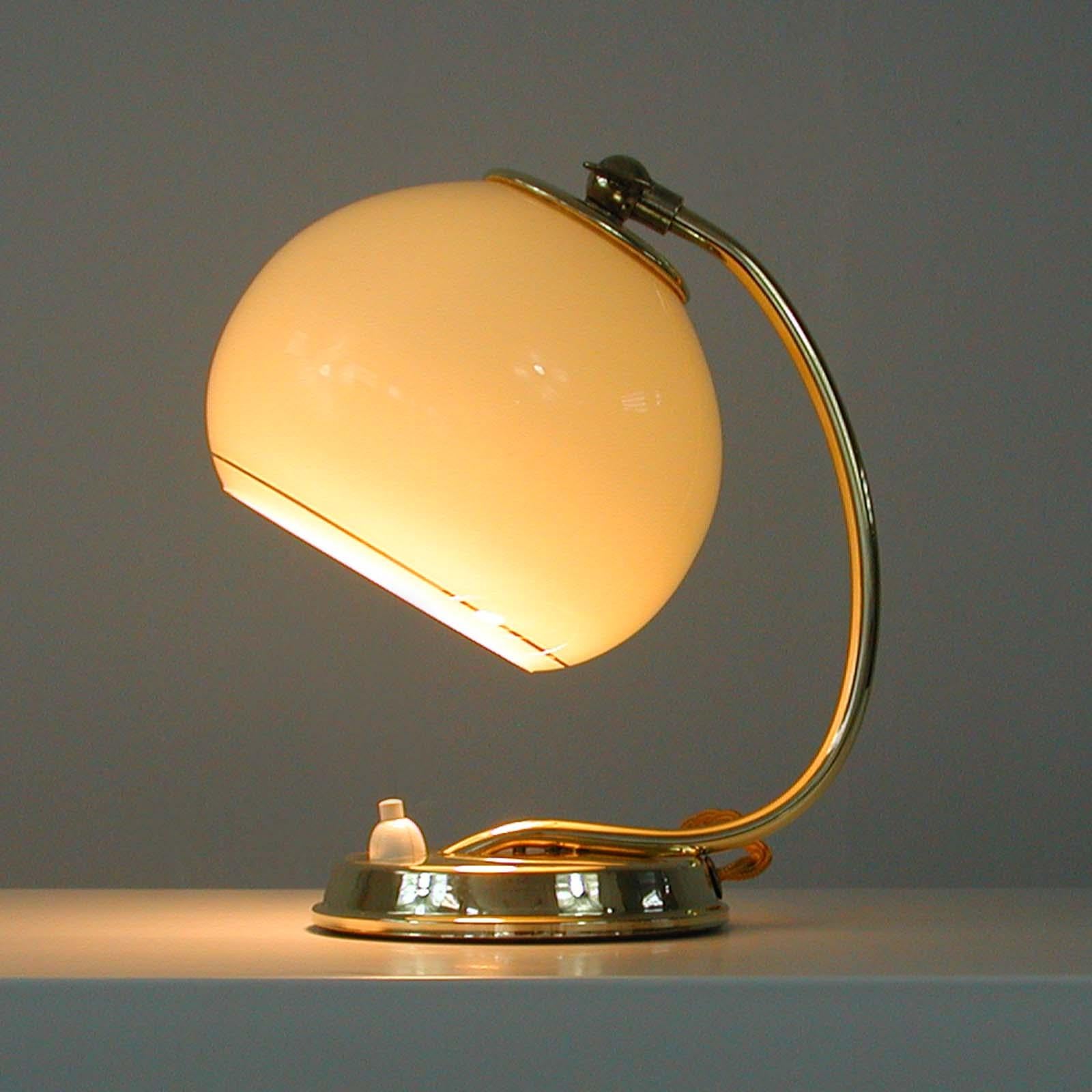 German Art Deco Brass & Opaline Table Lamp, 1930s 5