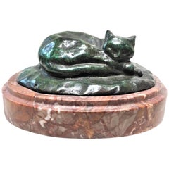 German Art Deco Bronze Sculptural Paperweight, a Sleeping Cat, circa 1920s