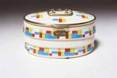 Scatola per biscotti in ceramica e ottone in stile Art Déco tedesco con motivo geometrico
