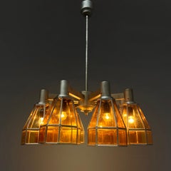 German Art Deco chandelier in yellow glass and metal, 1930s