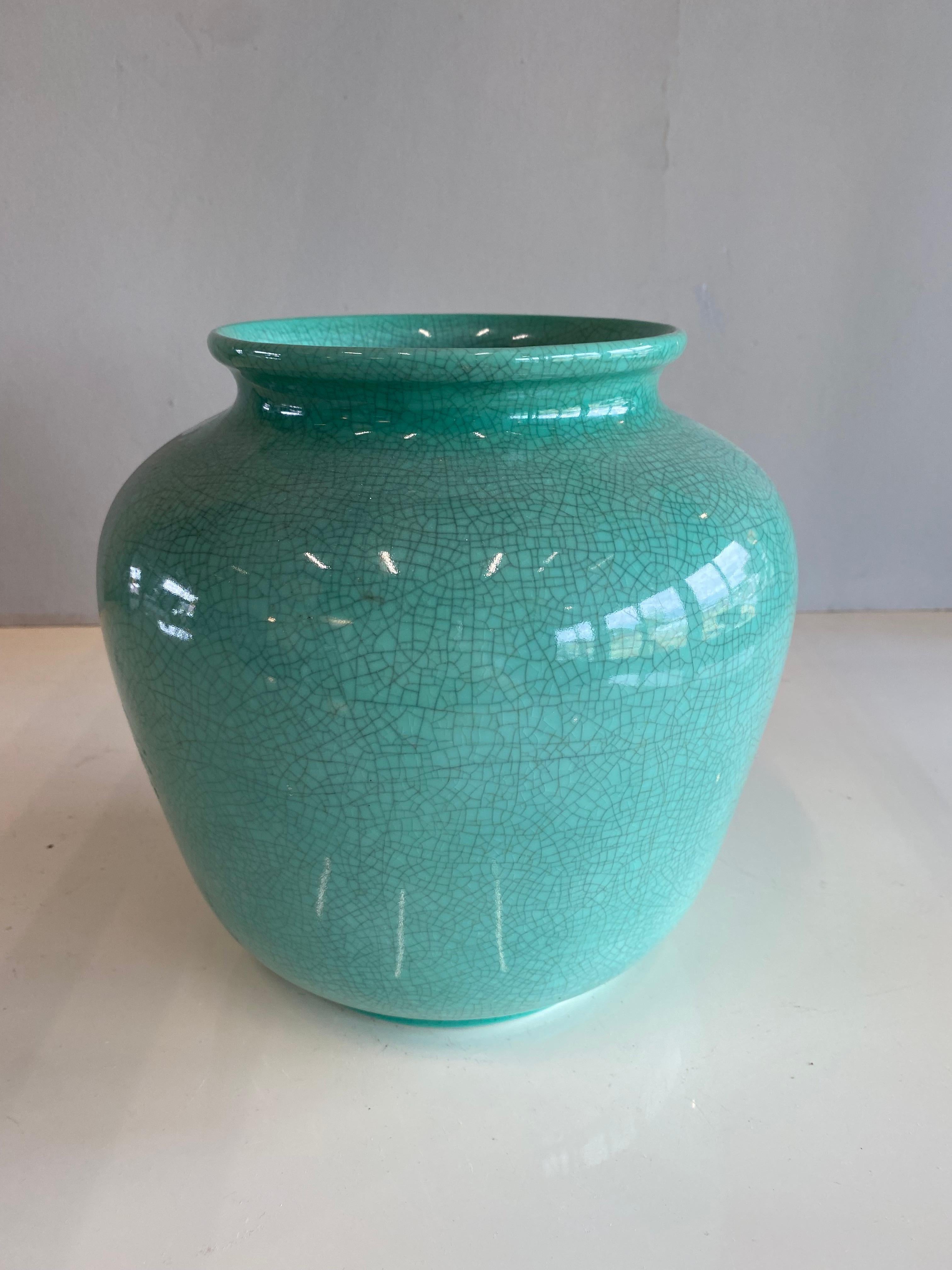 German Art Deco Craquele Vase, Light Green In Good Condition For Sale In Hamburg, DE