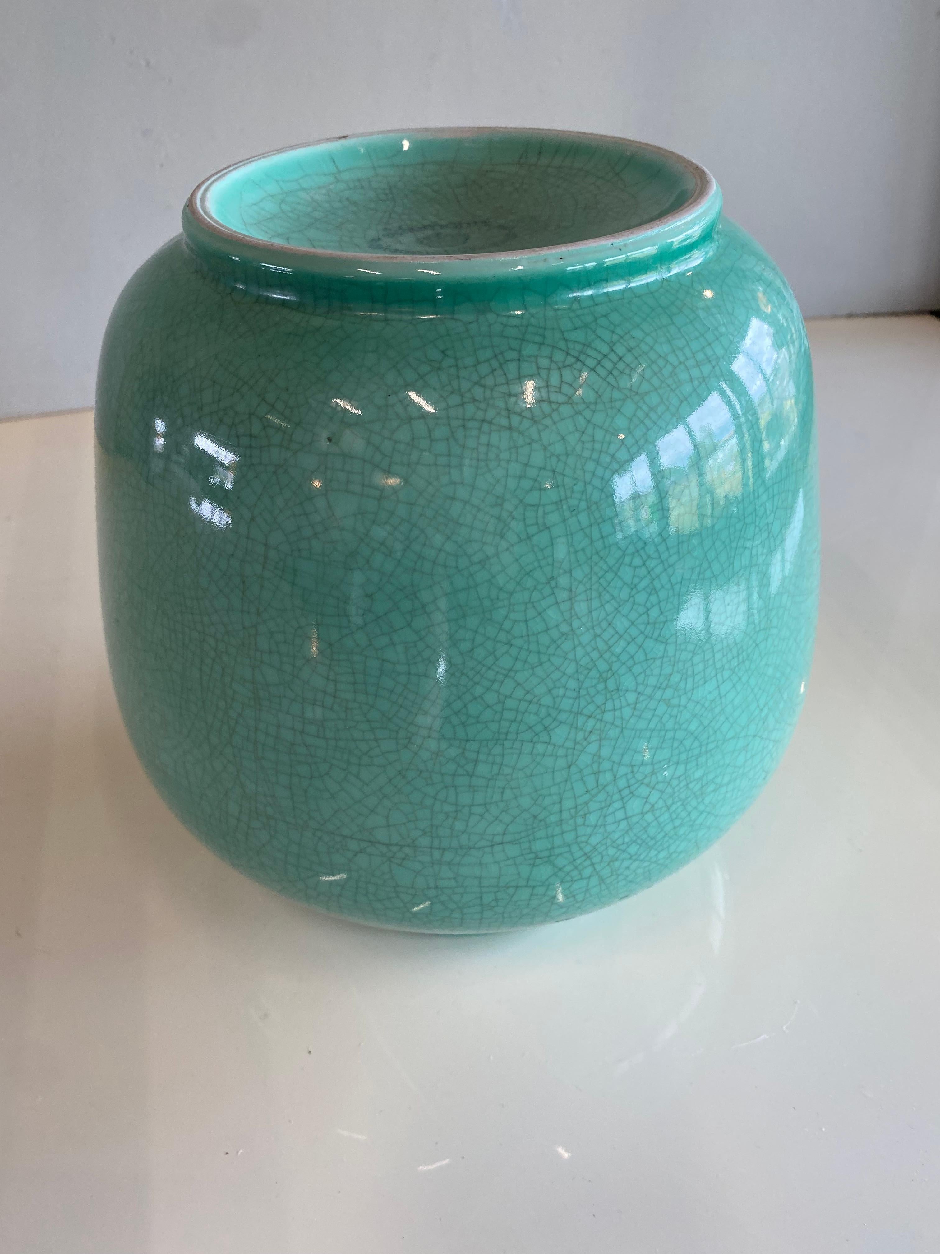 German Art Deco Craquele Vase, Light Green For Sale 3