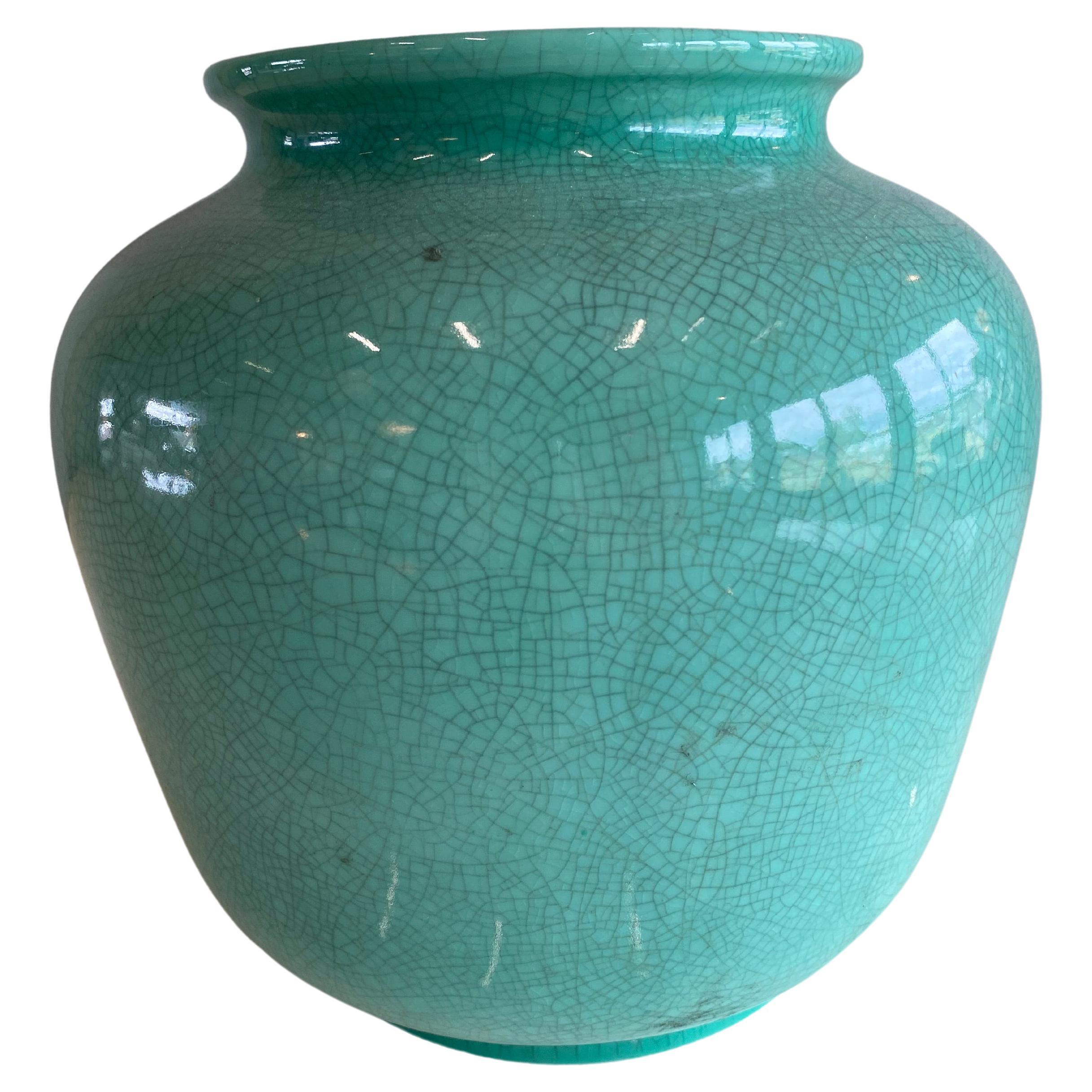 German Art Deco Craquele Vase, Light Green For Sale