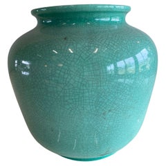 German Art Deco Craquele Vase, Light Green