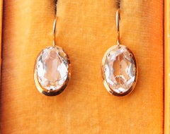 Deutsche Art - Deco Ohrringe Weißer Quarz massiv 14K Gelbgold / 2,77 gr