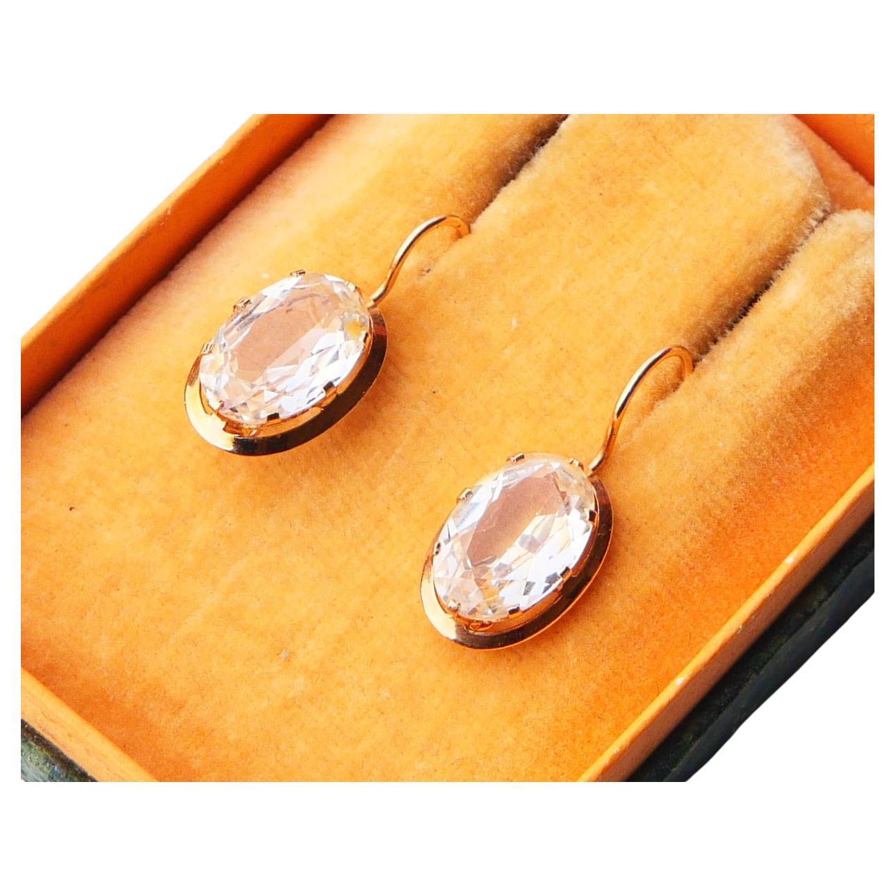 Deutsche Art - Deco Ohrringe Weißer Quarz massiv 14K Gelbgold / 2,77 gr