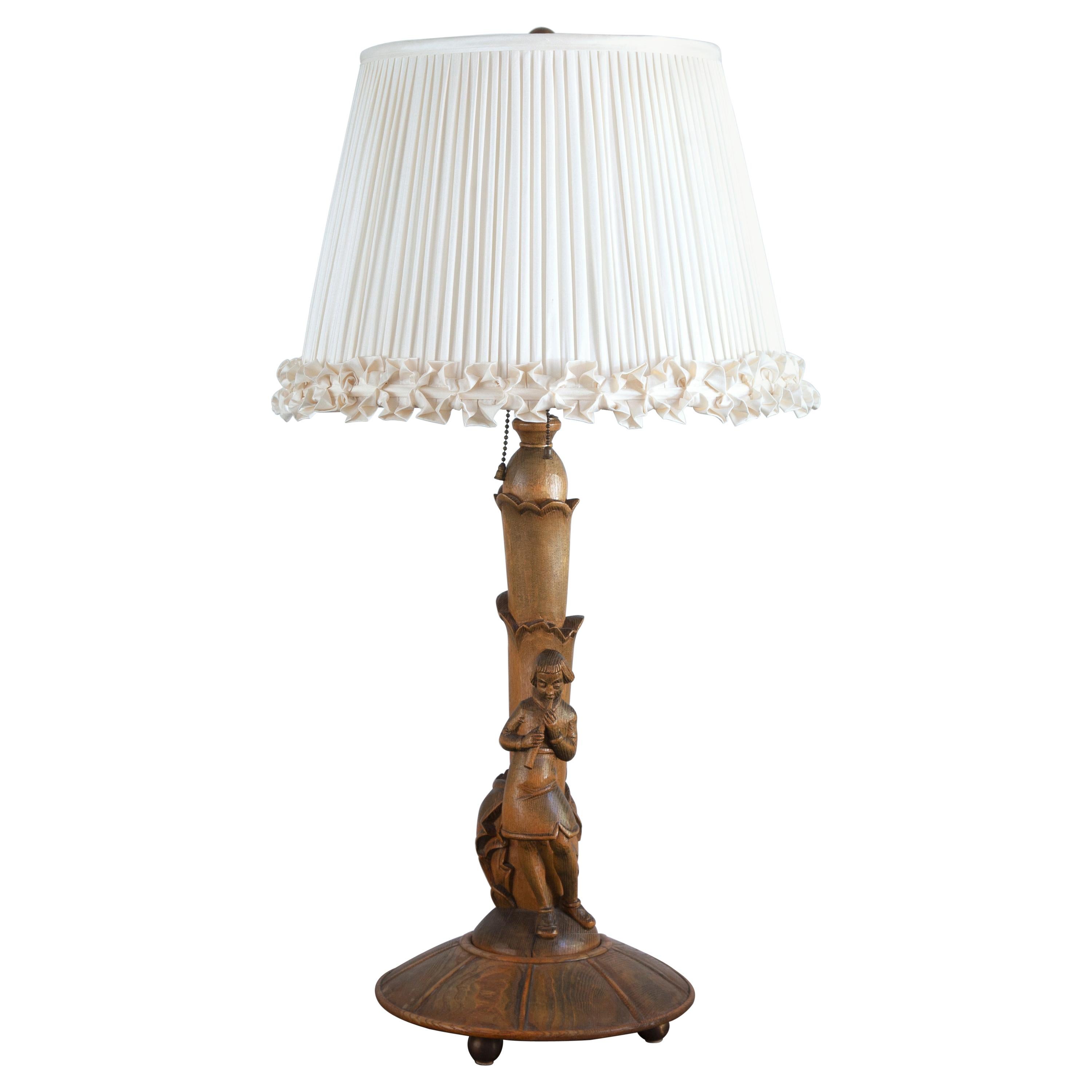 German Art Deco Figural Wooden Lamp For Sale