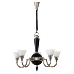 German Art Deco Five-Arm Chrome Chandelier