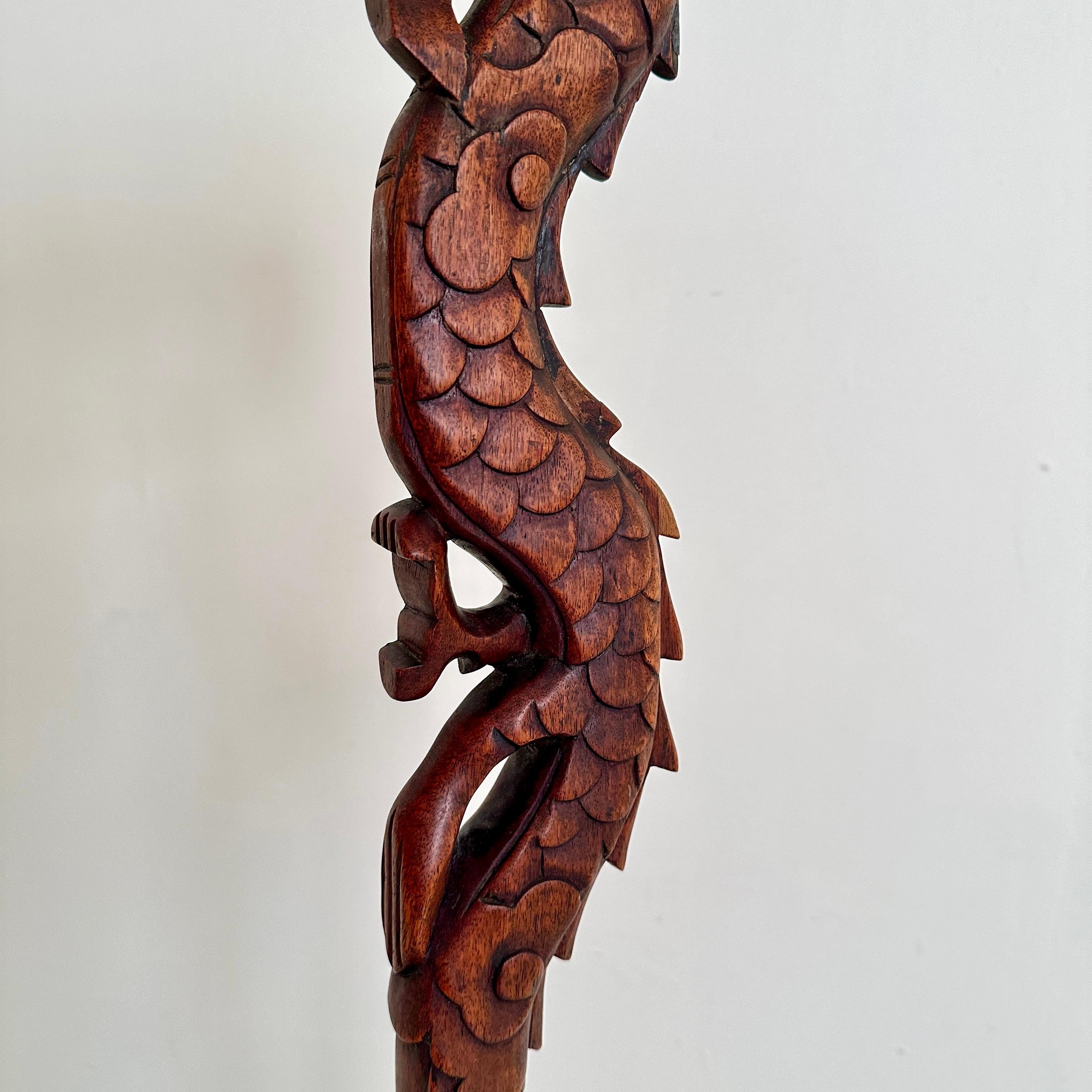 German Art Deco Floor Lamp in the Shape of a Dragon, carved with lampshade, 1920 For Sale 8