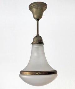 German Art Deco Glass and Brass Ceiling pendant Light 1900