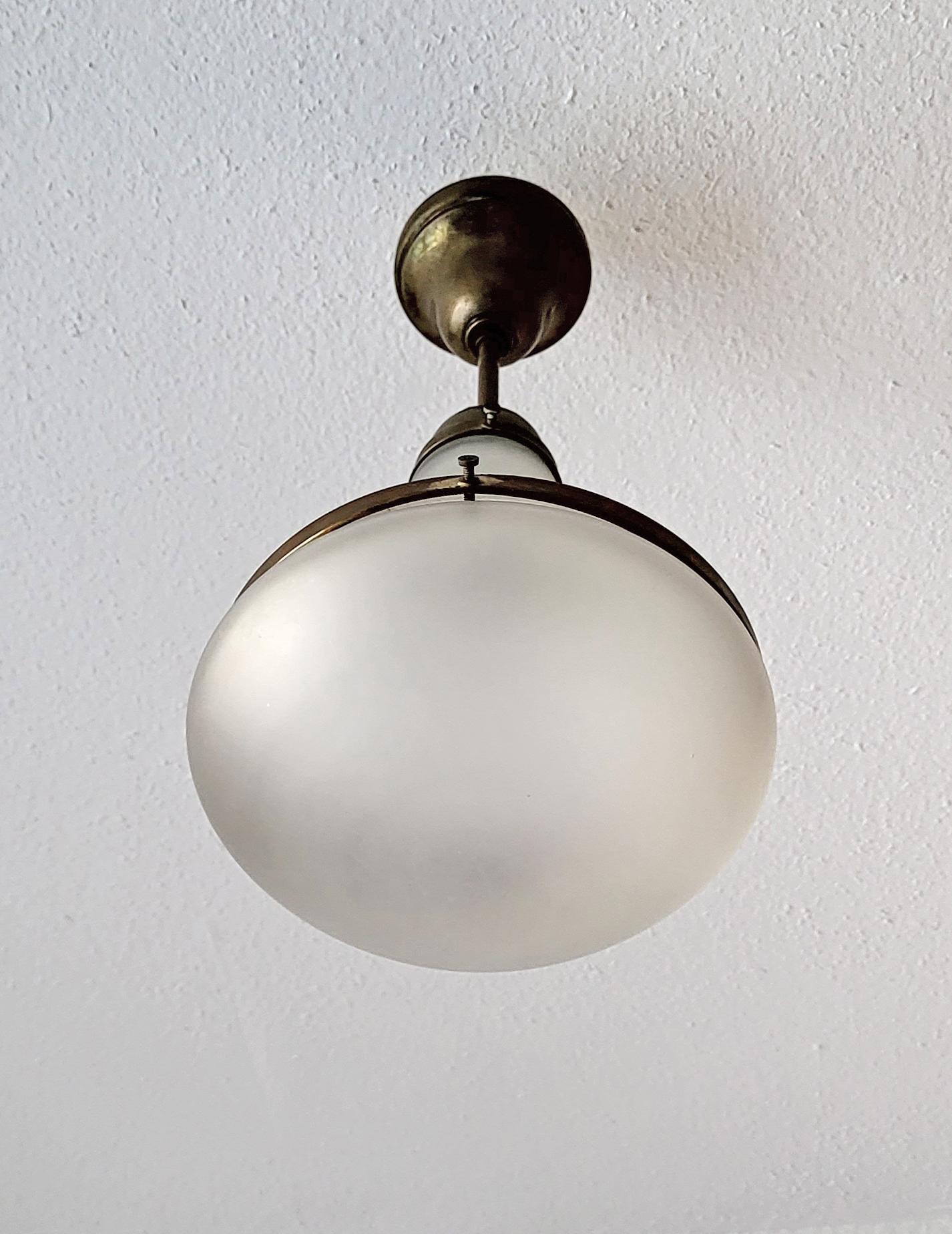 20th Century German Art Deco Glass and Brass Ceiling pendant Light 1900 For Sale