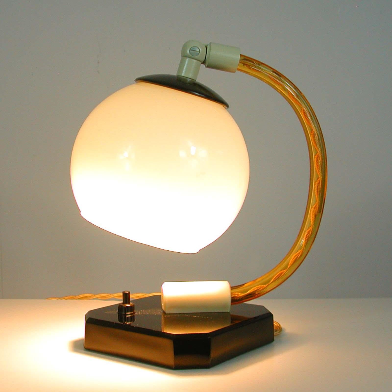 German Art Deco Glass, Bakelite and Opaline Table Lamp, 1930s 4
