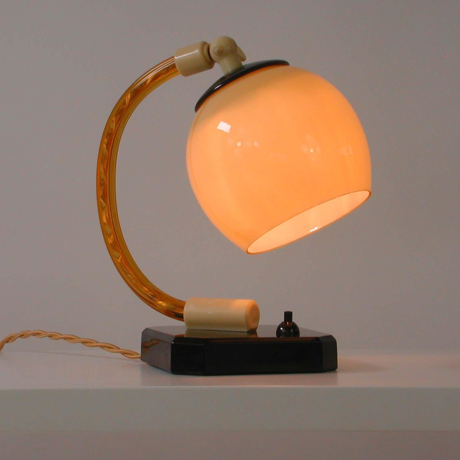 German Art Deco Glass, Bakelite and Opaline Table Lamp, 1930s 5