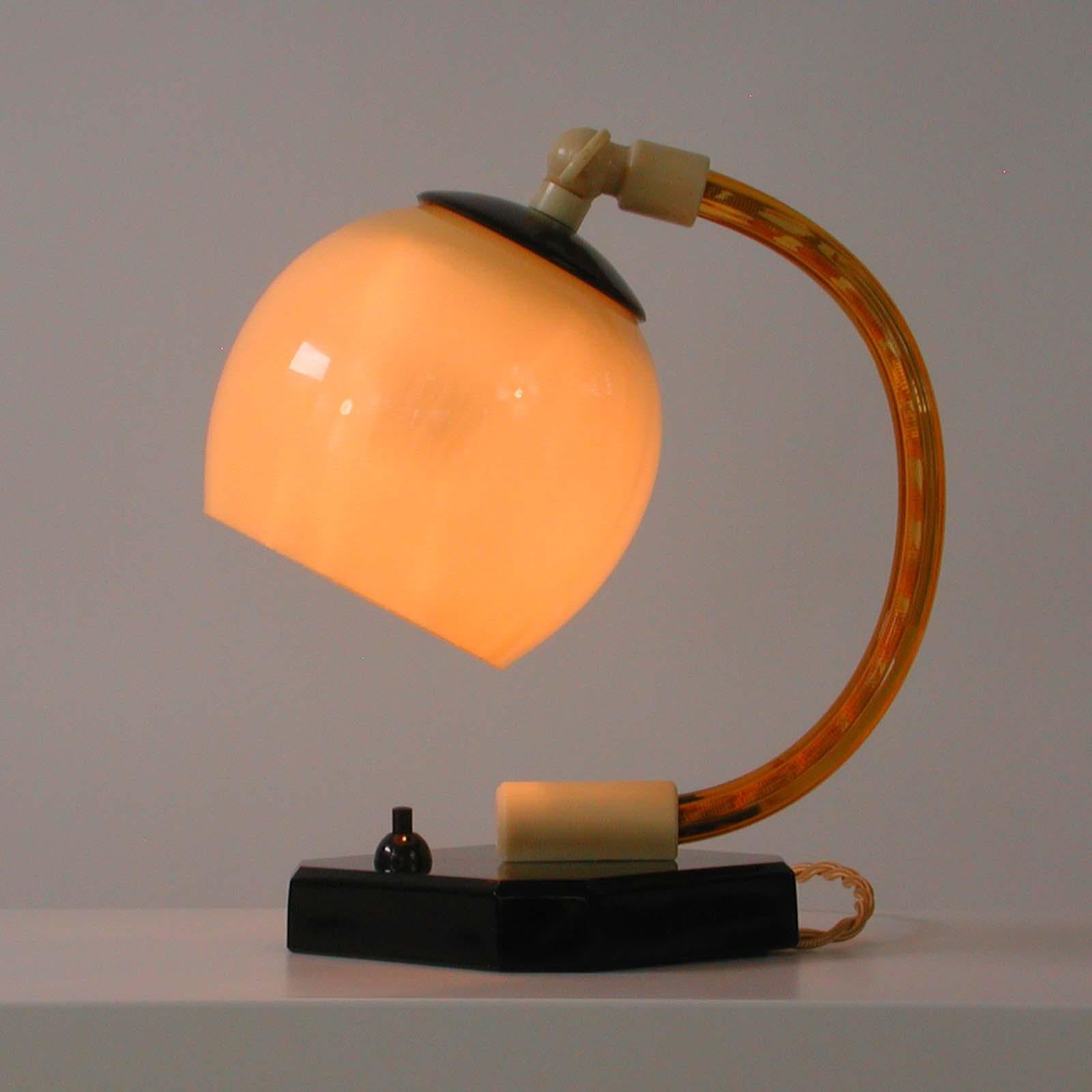 German Art Deco Glass, Bakelite and Opaline Table Lamp, 1930s 6