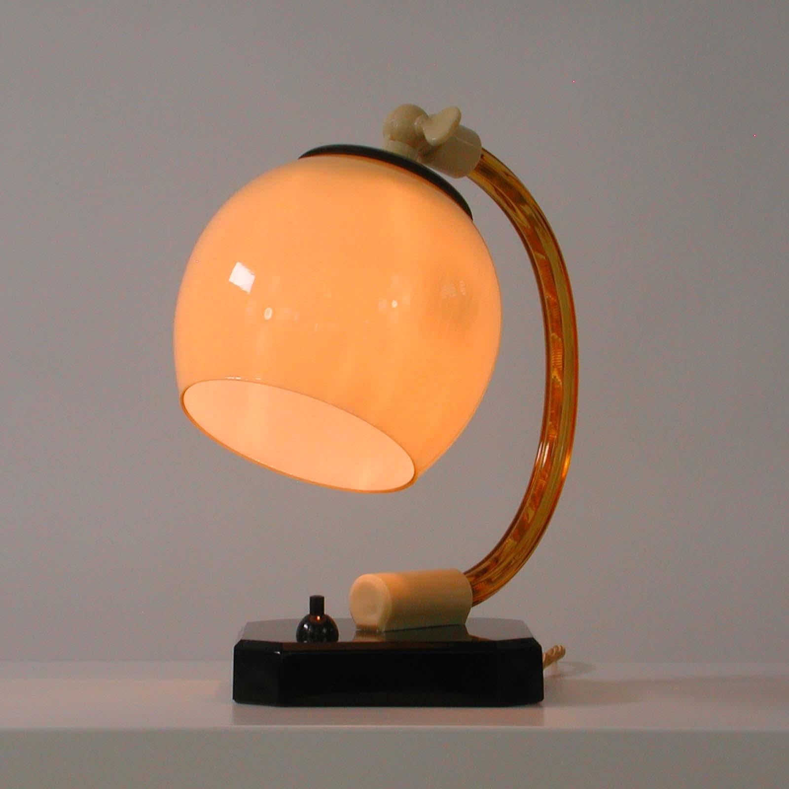 German Art Deco Glass, Bakelite and Opaline Table Lamp, 1930s 7