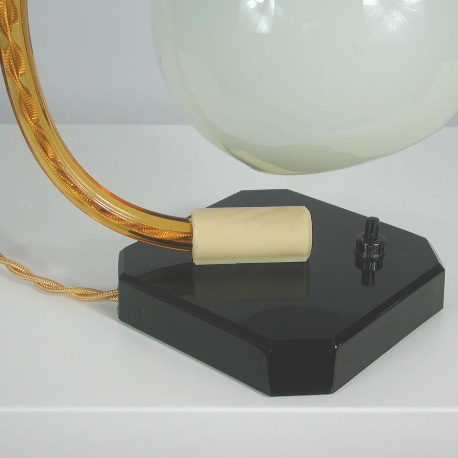 German Art Deco Glass, Bakelite and Opaline Table Lamp, 1930s 8