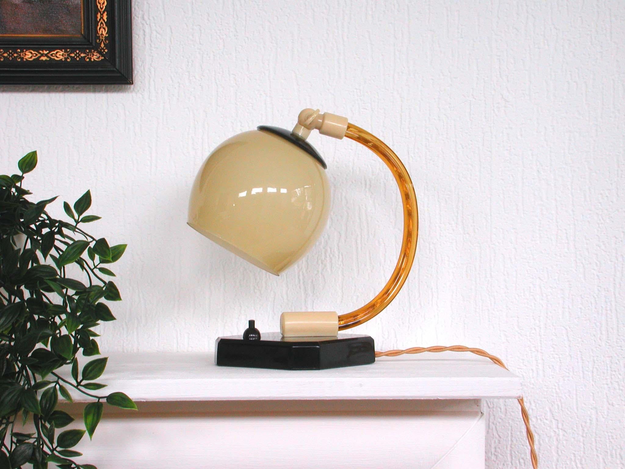 German Art Deco Glass, Bakelite and Opaline Table Lamp, 1930s 10