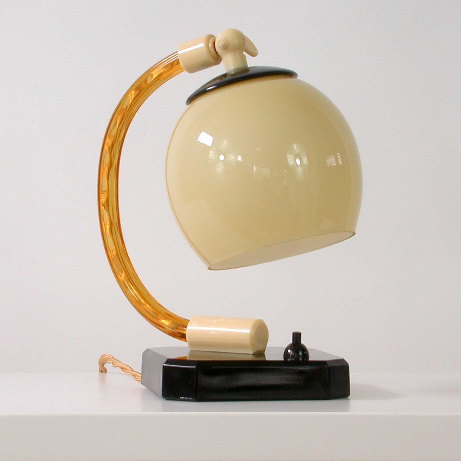 Bauhaus German Art Deco Glass, Bakelite and Opaline Table Lamp, 1930s