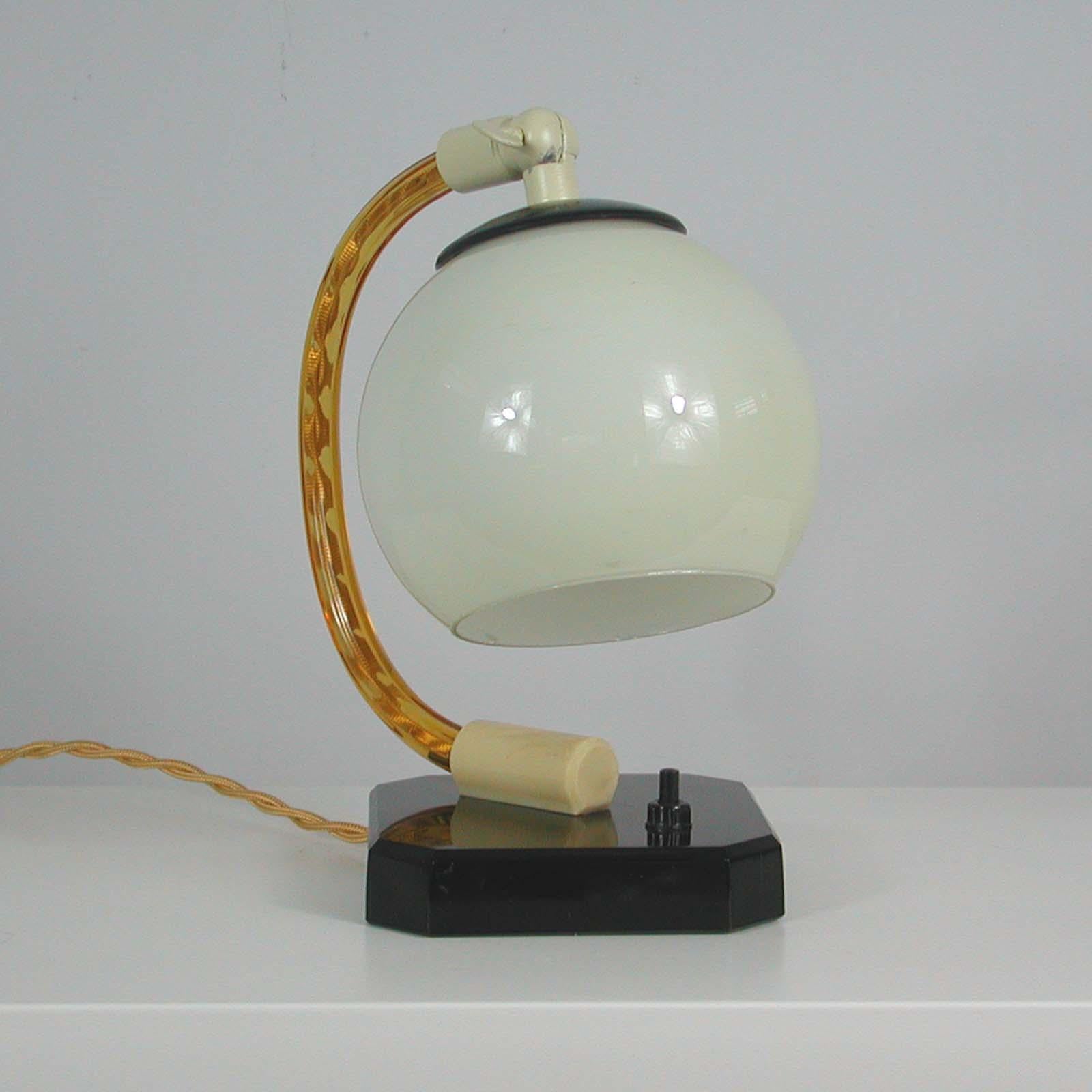 Bauhaus German Art Deco Glass, Bakelite and Opaline Table Lamp, 1930s