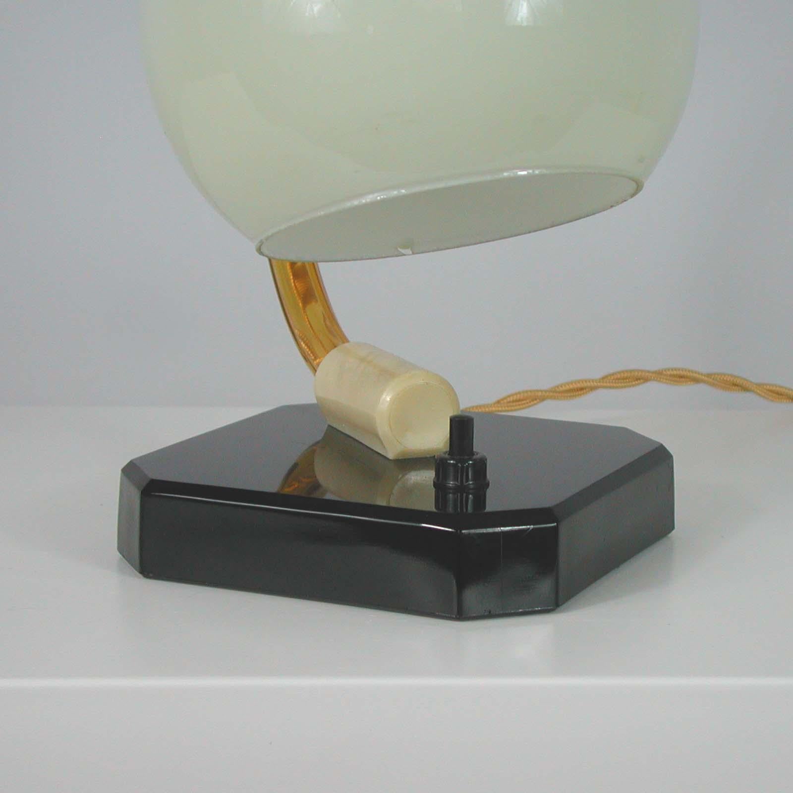 German Art Deco Glass, Bakelite and Opaline Table Lamp, 1930s 1