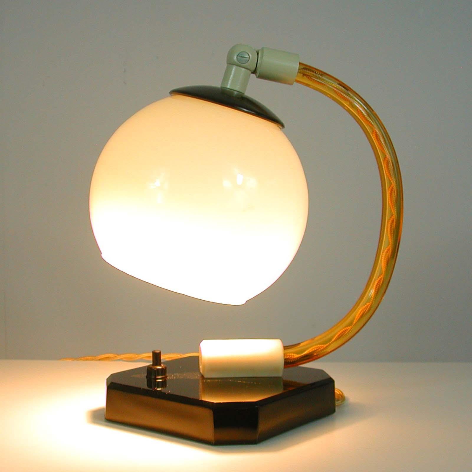 German Art Deco Glass, Bakelite and Opaline Table Lamp, 1930s 2
