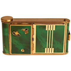 German Art Deco Green Tortoiseshell Enamel, Musical, Manicure, Camera Compact