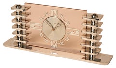 German Art Deco/Machine Age Chrome and Peach Glass Mantel Click by Junghans