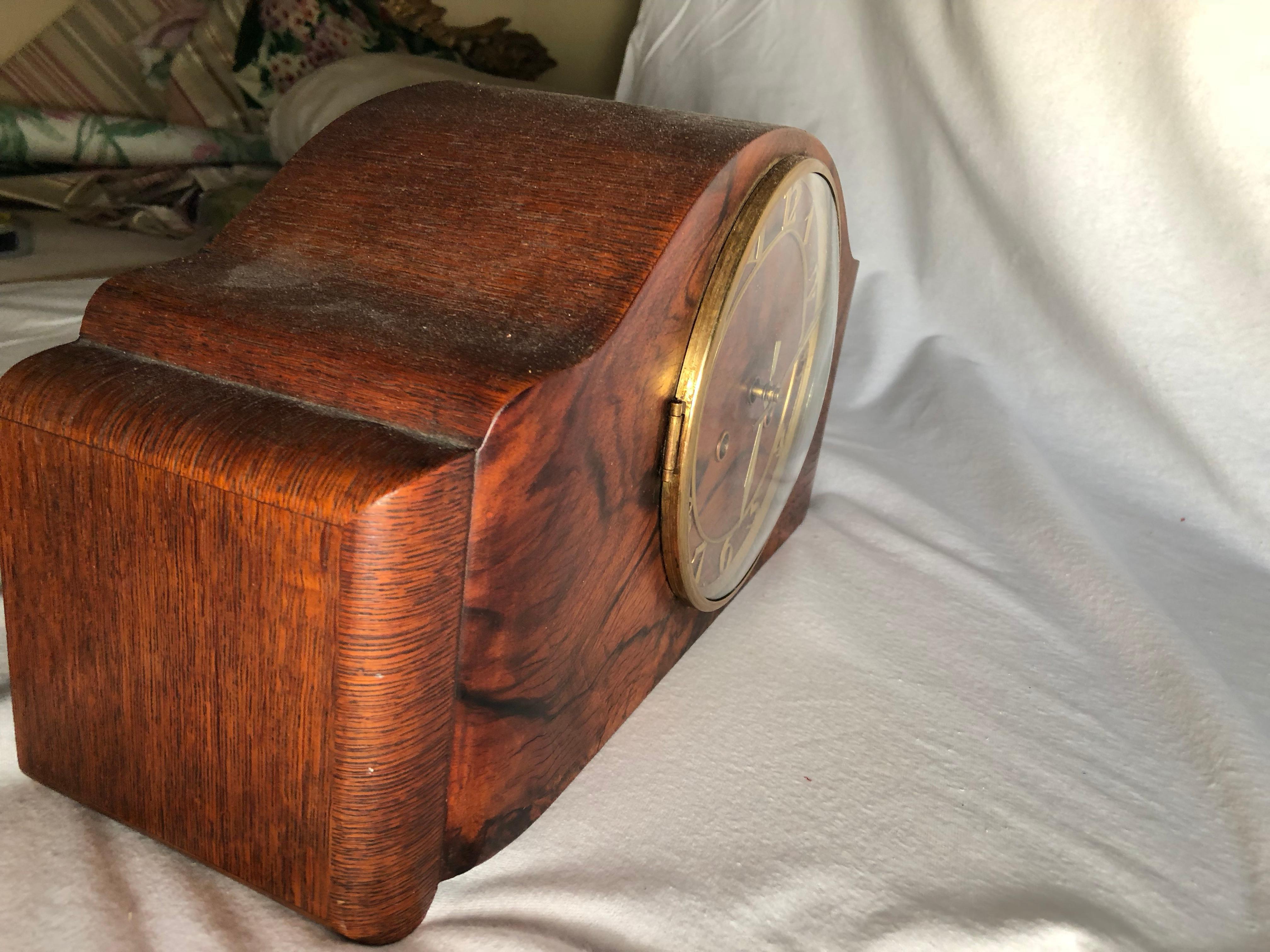 Brass German Art Deco Mantle Clock For Sale