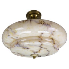 German Art Deco Marbled Glass and Brass Flush Mount by Picking Glas Dresden