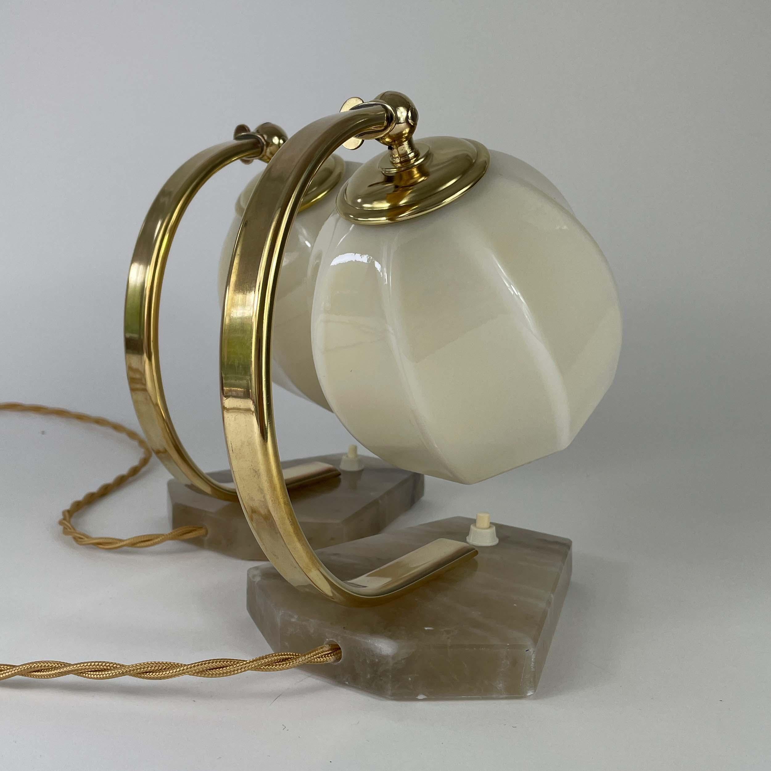 German Art Deco Opaline Glass, Alabaster and Brass Table Lamps, 1930s 5