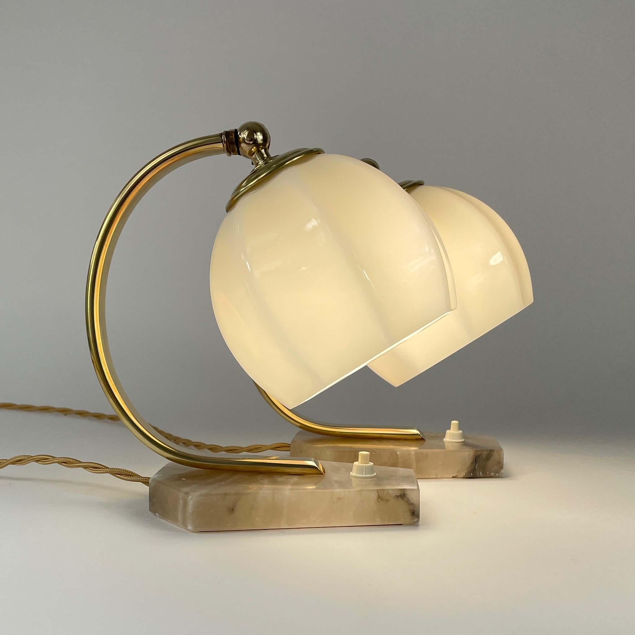 German Art Deco Opaline Glass, Alabaster and Brass Table Lamps, 1930s 8