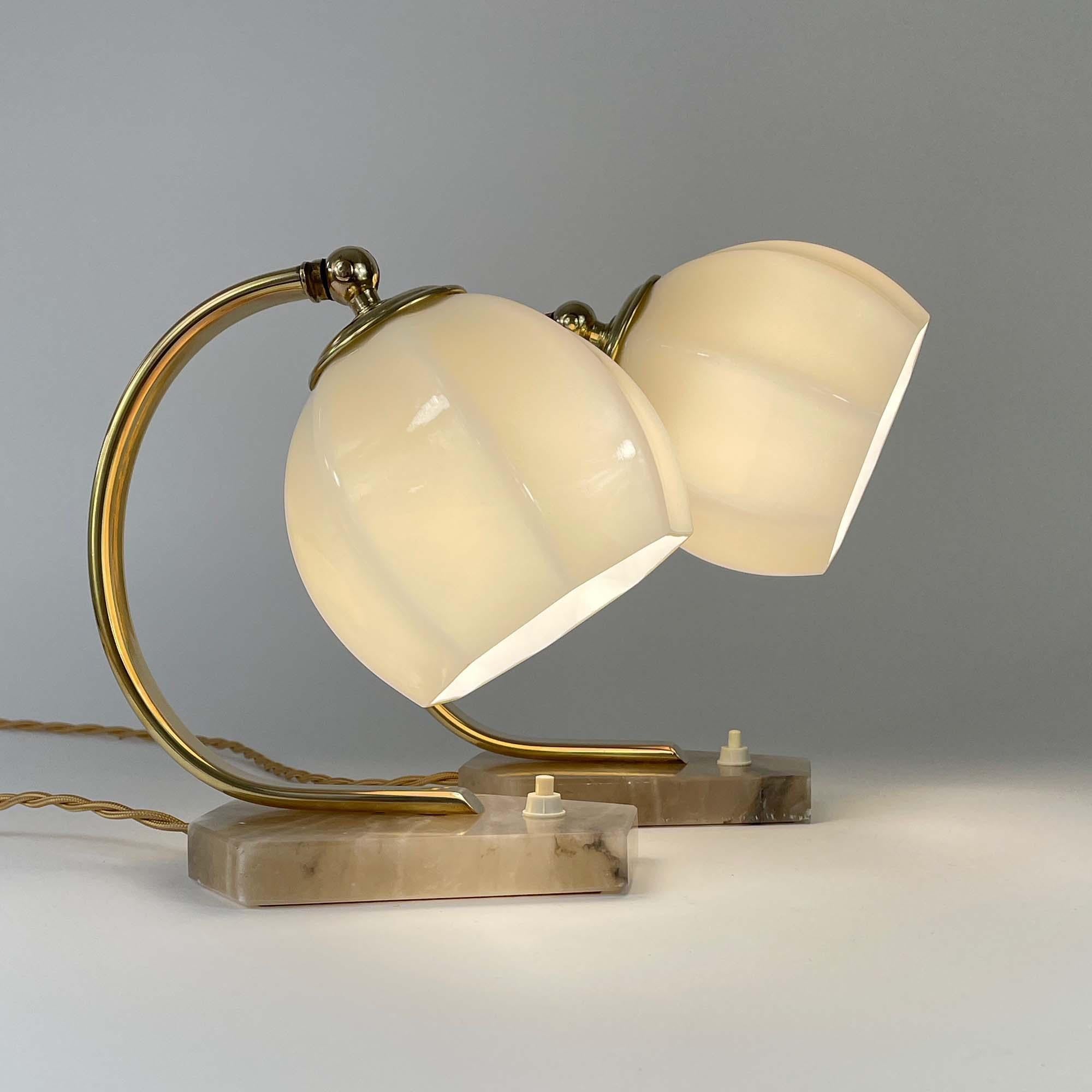 German Art Deco Opaline Glass, Alabaster and Brass Table Lamps, 1930s 1