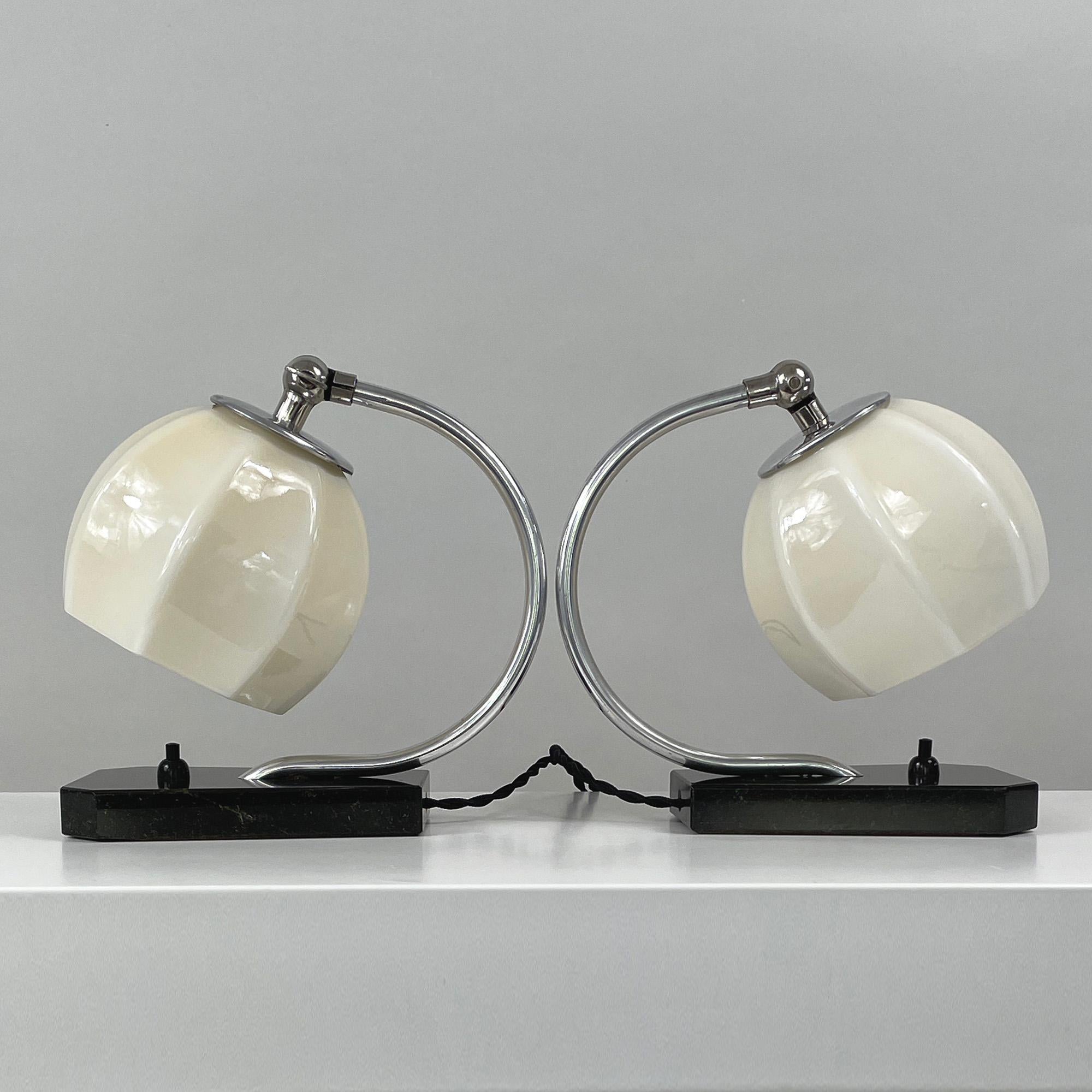 German Art Deco Opaline Glass, Marble and Aluminum Table Lamps, 1930s For Sale 6