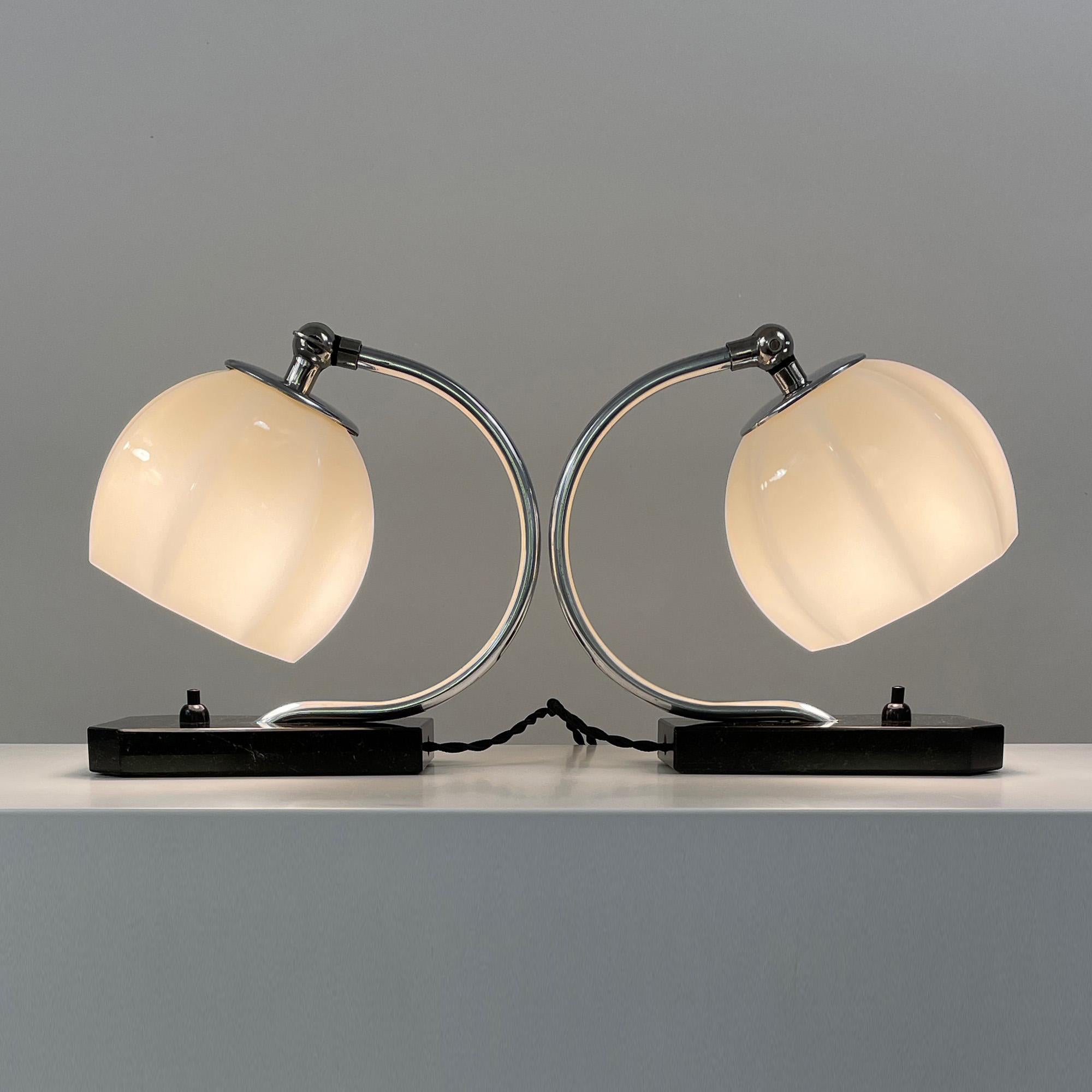 German Art Deco Opaline Glass, Marble and Aluminum Table Lamps, 1930s For Sale 7