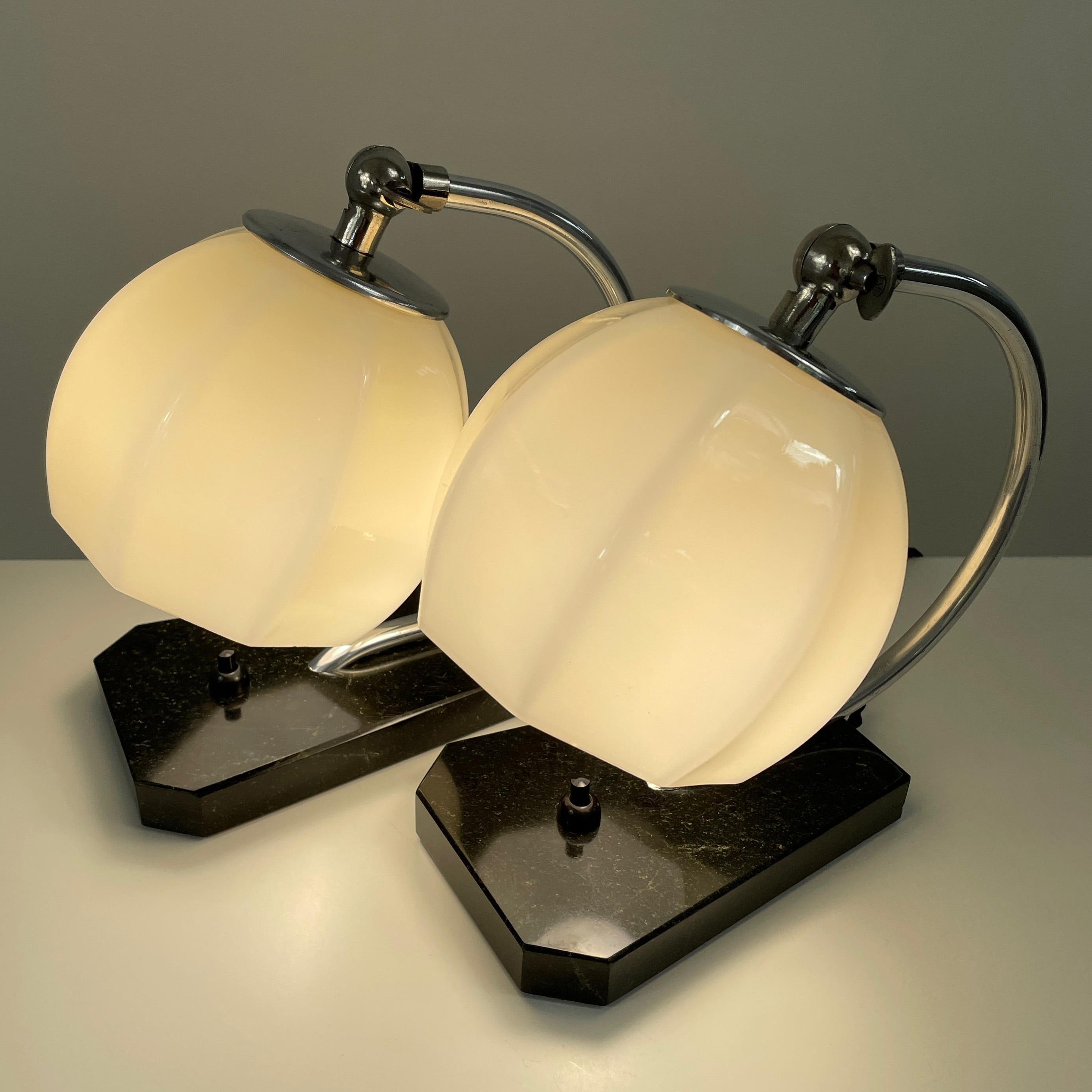 German Art Deco Opaline Glass, Marble and Aluminum Table Lamps, 1930s For Sale 8