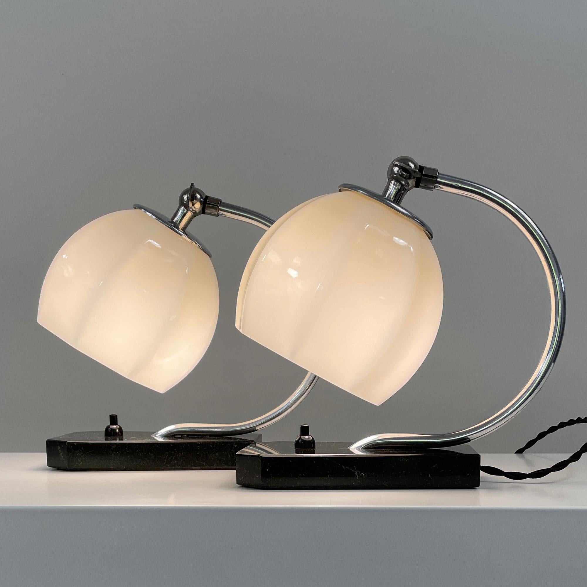 German Art Deco Opaline Glass, Marble and Aluminum Table Lamps, 1930s For Sale 9