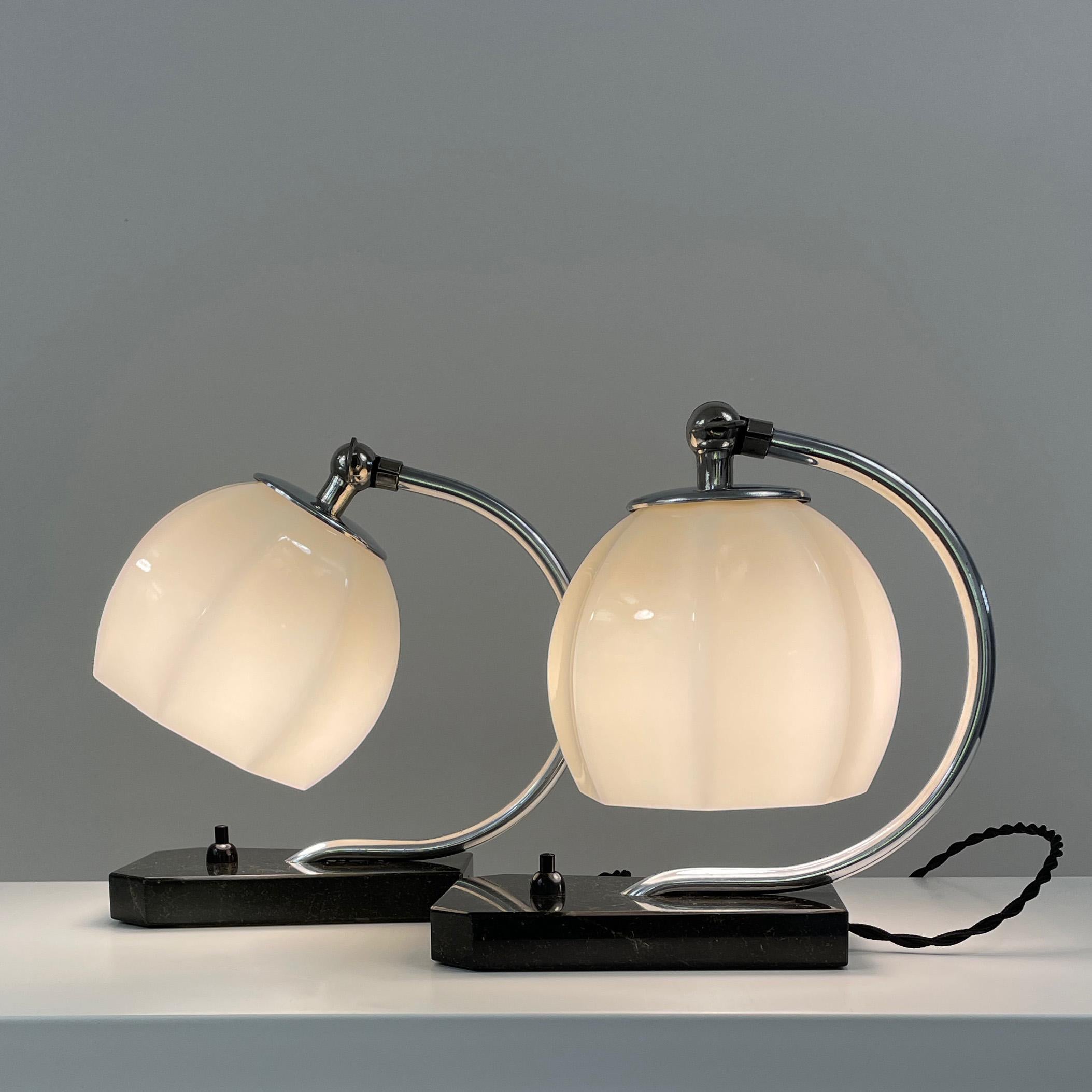 German Art Deco Opaline Glass, Marble and Aluminum Table Lamps, 1930s For Sale 10
