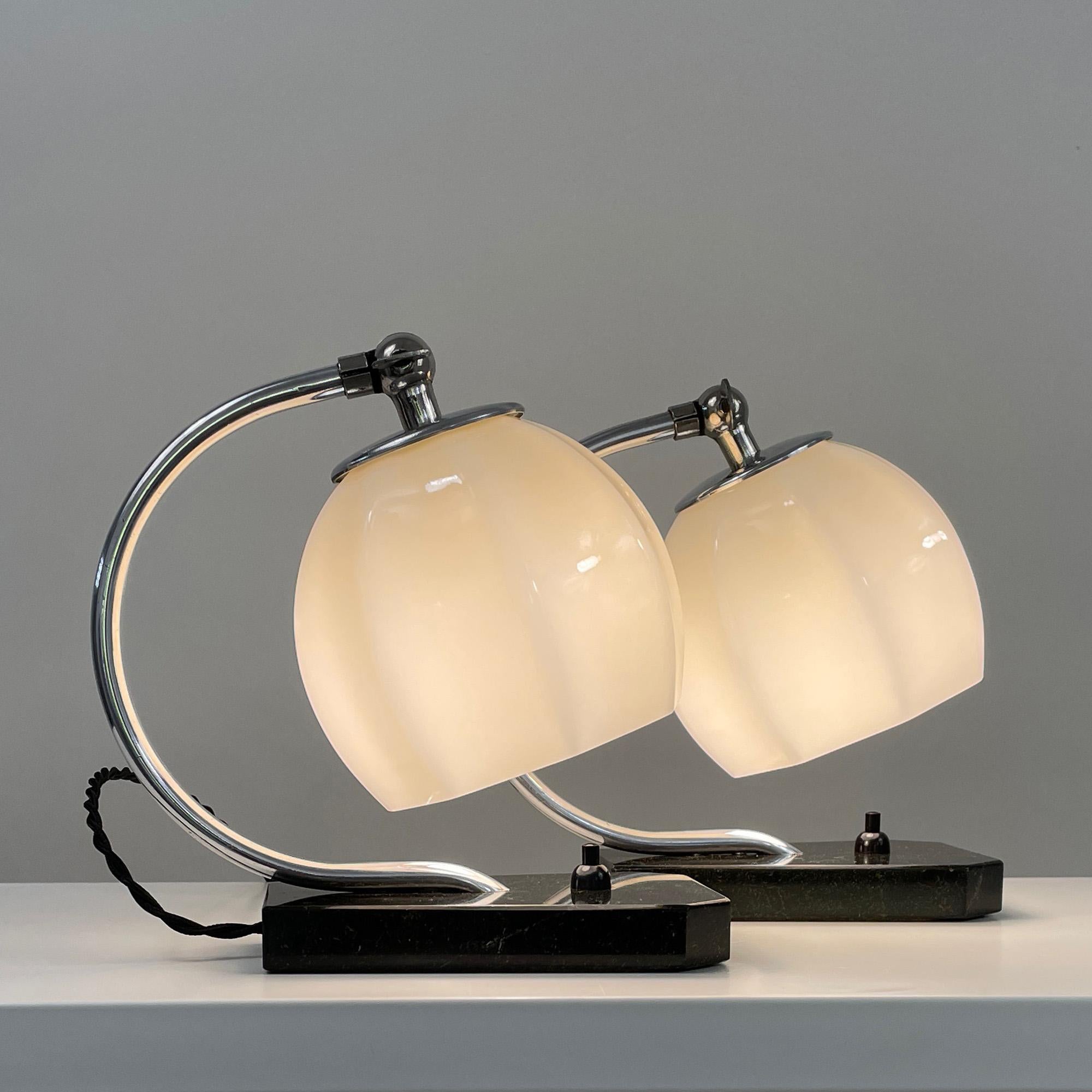 German Art Deco Opaline Glass, Marble and Aluminum Table Lamps, 1930s For Sale 11