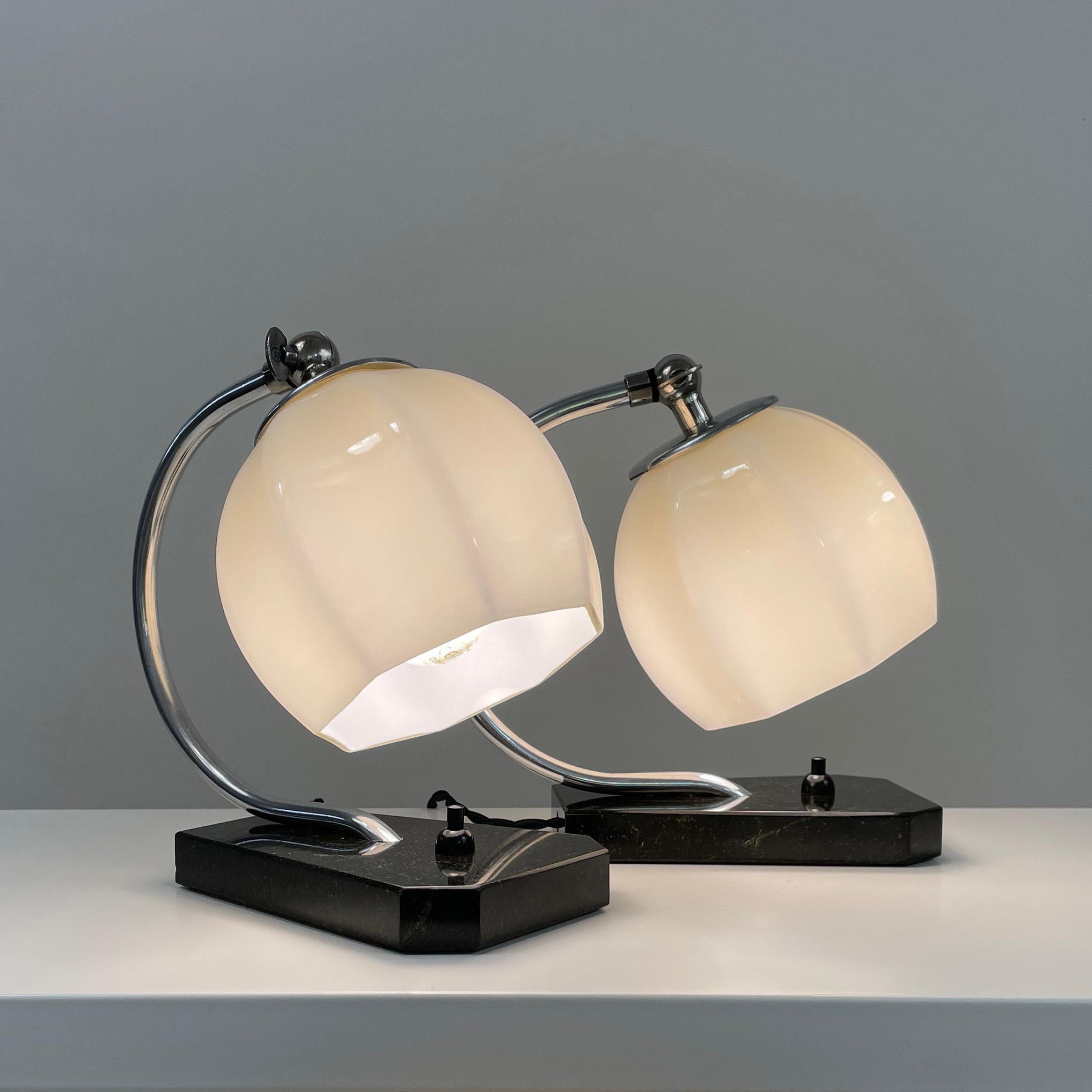 German Art Deco Opaline Glass, Marble and Aluminum Table Lamps, 1930s For Sale 12