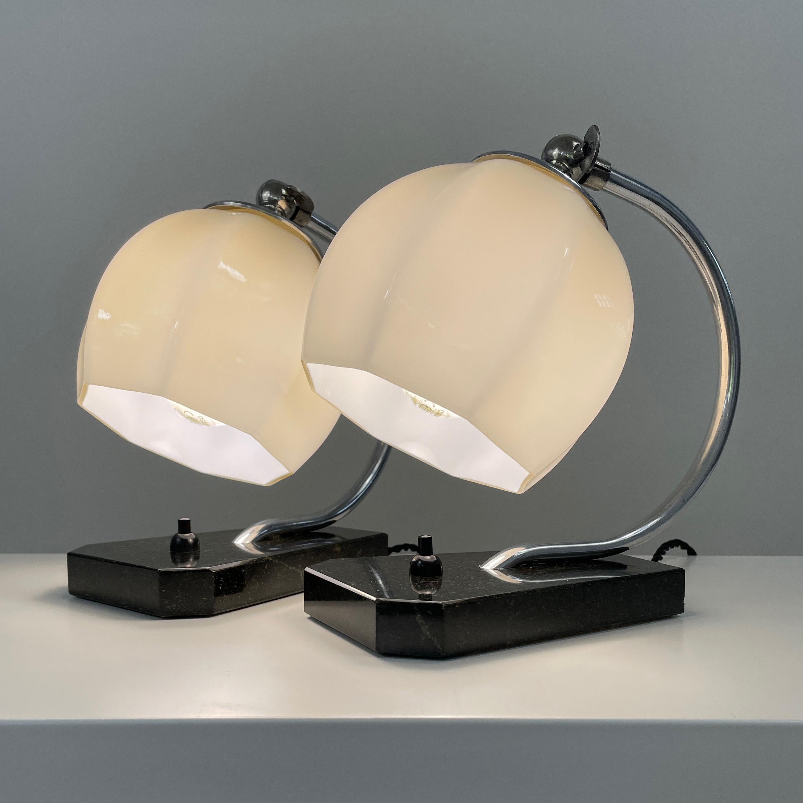 German Art Deco Opaline Glass, Marble and Aluminum Table Lamps, 1930s For Sale 13