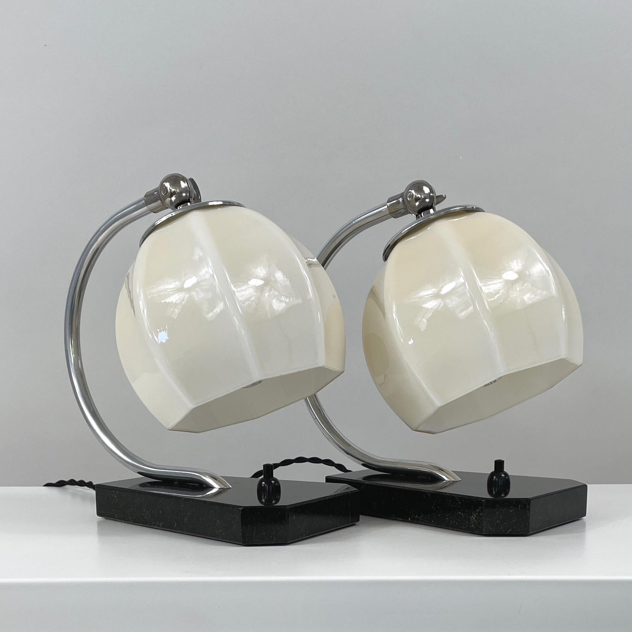 German Art Deco Opaline Glass, Marble and Aluminum Table Lamps, 1930s In Good Condition For Sale In NUEMBRECHT, NRW